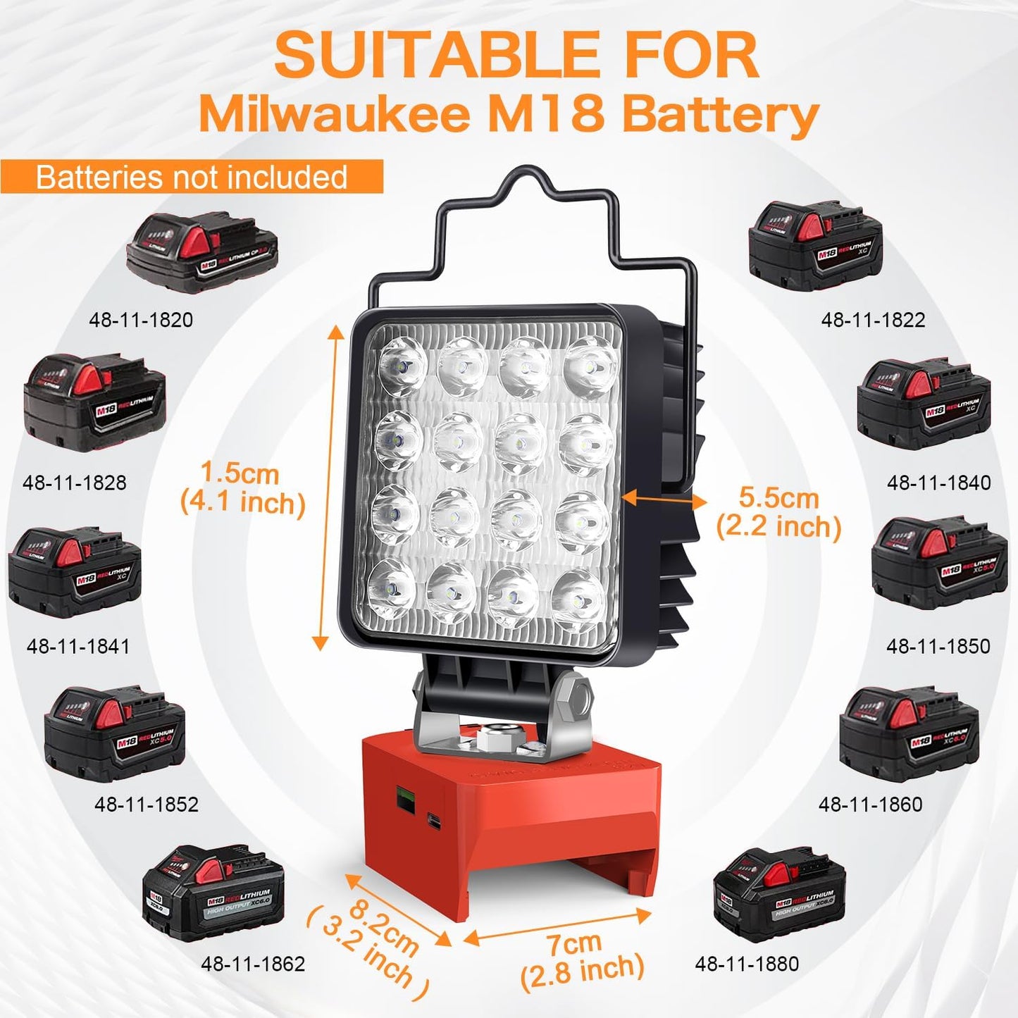 48W 3000LM Cordless LED Work Light for Milwaukee M18 Battery