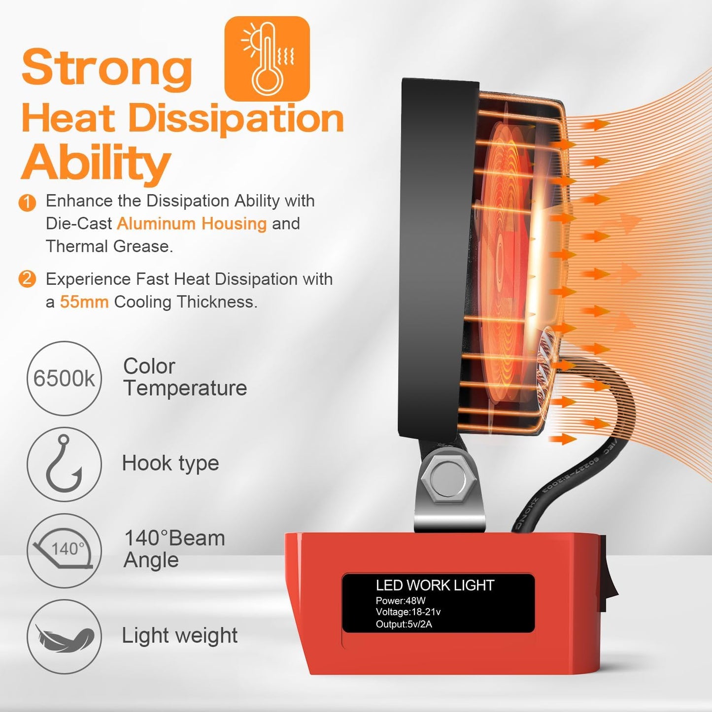 48W 3000LM Cordless LED Work Light for Milwaukee M18 Battery