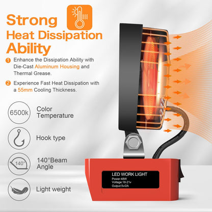 48W 3000LM Cordless LED Work Light for Milwaukee M18 Battery